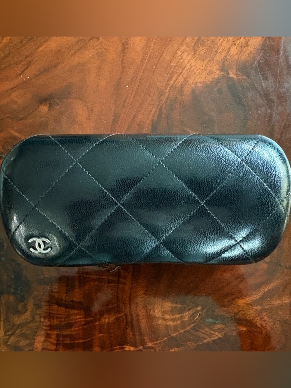 CHANEL Glasses Sunglasses Case Black Quilted Leather Hard Clam Shell CC Logo